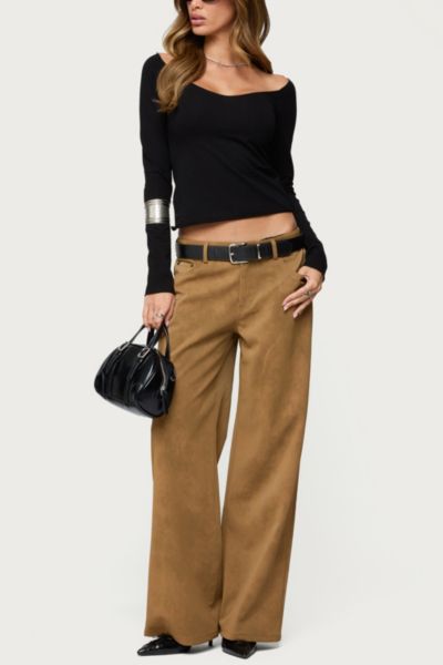Edikted Stacey Low Rise Faux Suede Pants
