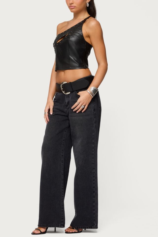 Edikted Asymmetric Cutout Faux Leather Top #1