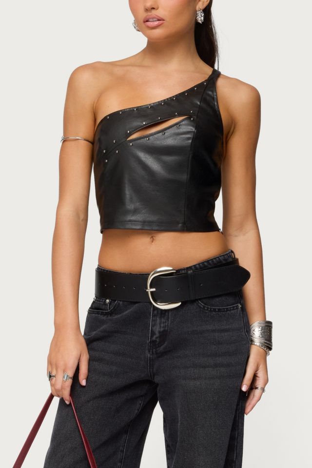 Edikted Asymmetric Cutout Faux Leather Top #3
