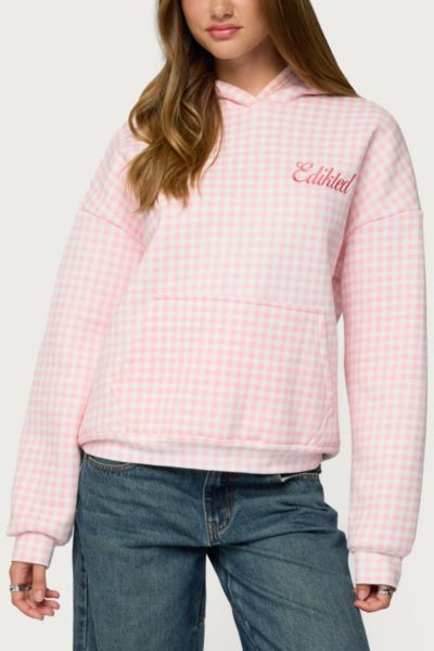 Edikted Gingham Oversize Hoodie In Pink
