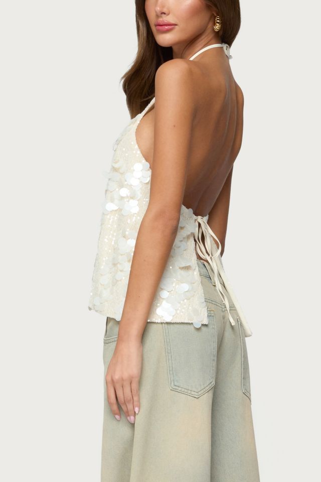 Edikted Ellorie Backless Sequin Halter Top #3