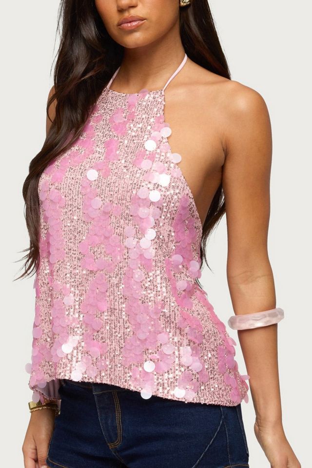 Edikted Ellorie Backless Sequin Halter Top #2
