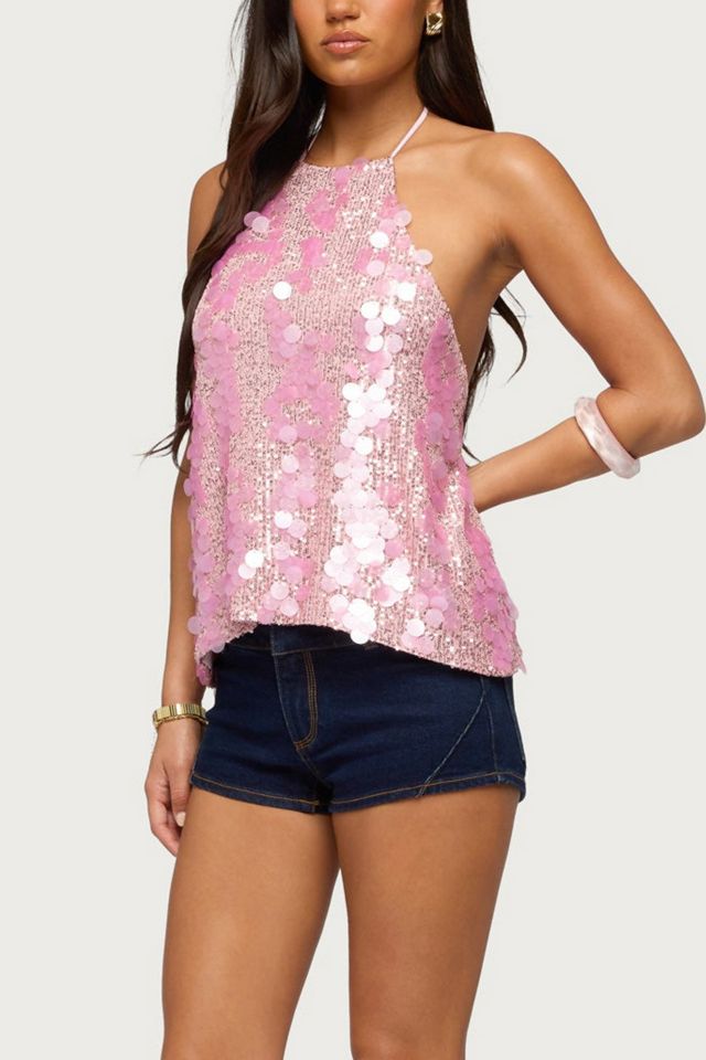 Edikted Ellorie Backless Sequin Halter Top #3