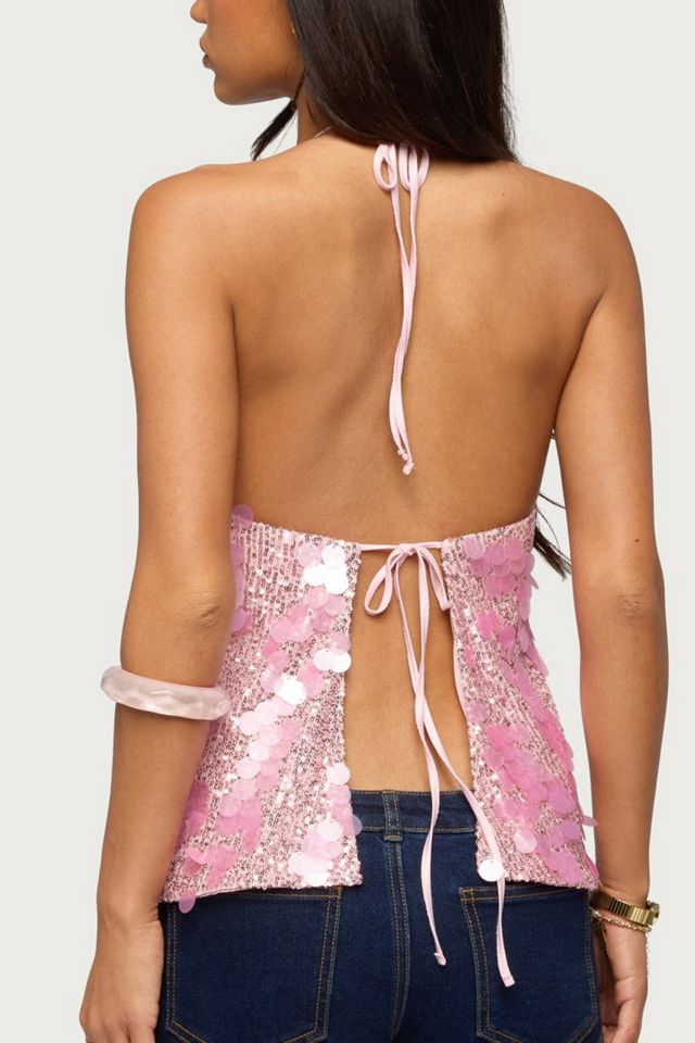 Edikted Ellorie Backless Sequin Halter Top #4