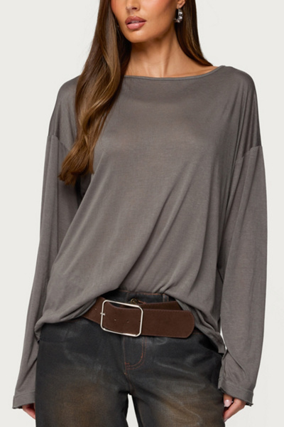 Edikted Oversized Semi Sheer Long Sleeve T Shirt In Gray