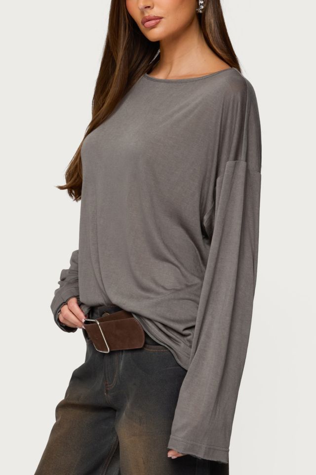 Edikted Oversized Semi Sheer Long Sleeve T Shirt #2