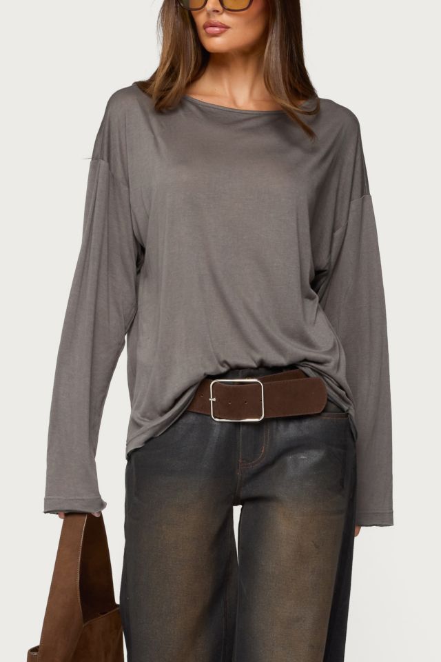 Edikted Oversized Semi Sheer Long Sleeve T Shirt #3