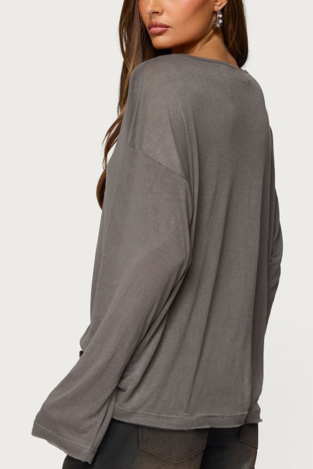 Edikted Oversized Semi Sheer Long Sleeve T Shirt #4