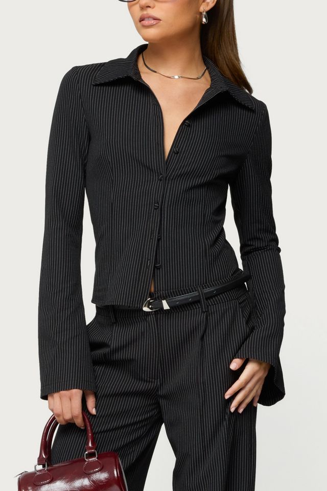 Edikted Pinstripe Tailored Button Up Shirt #3