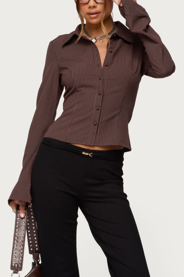 Edikted Pinstripe Tailored Button Up Shirt #3