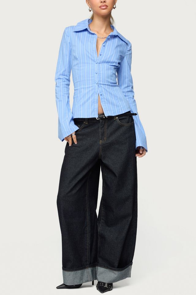 Edikted Pinstripe Tailored Button Up Shirt #1