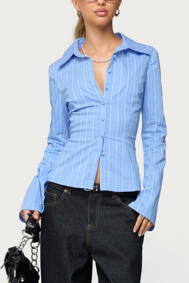 Edikted Pinstripe Tailored Button Up Shirt #3