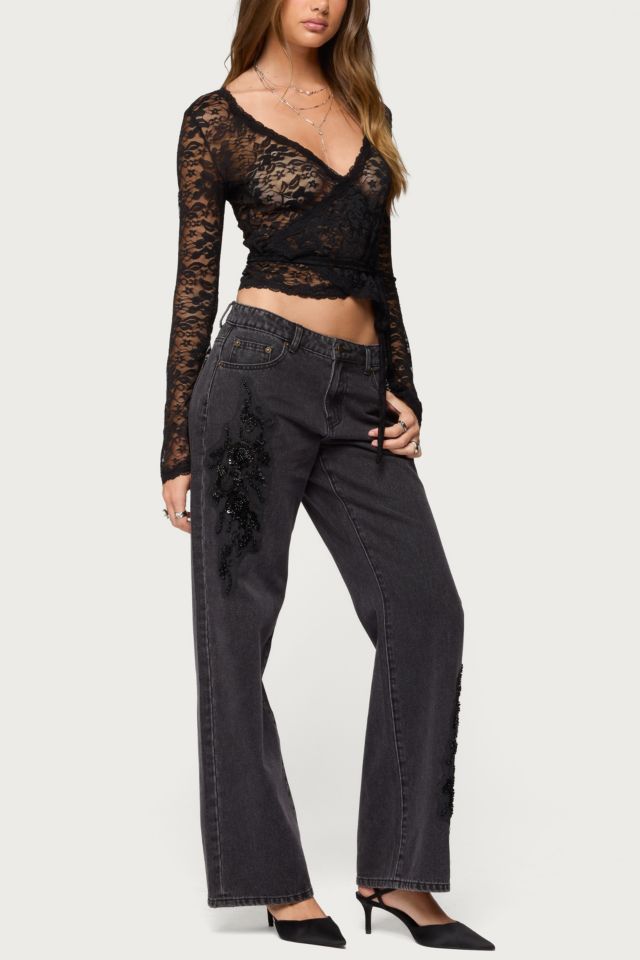 Edikted Medora Sheer Lace Wrap Top #1