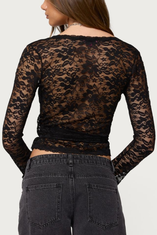 Edikted Medora Sheer Lace Wrap Top #4