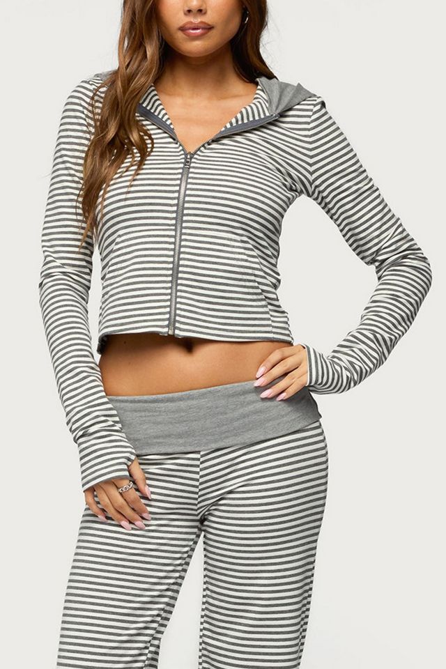 Edikted Meggy Striped Zip Up Hoodie #3