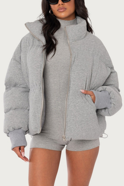 Edikted Jersey Puffer Top In Gray/melange, Women's At Urban Outfitters In Gray