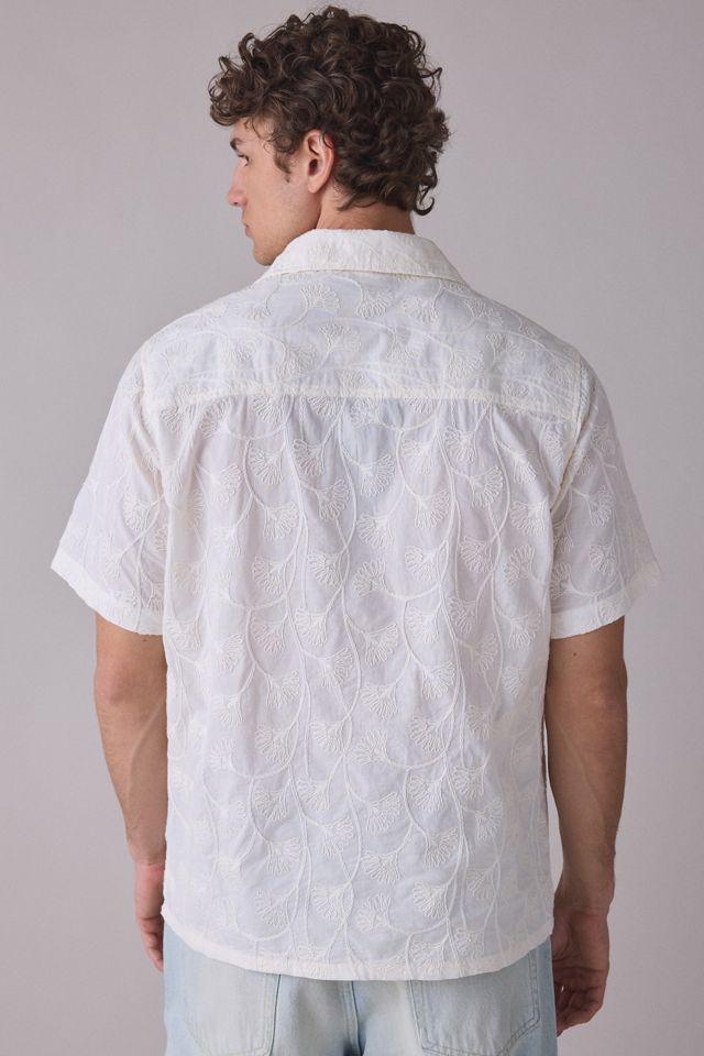 UO Tonal Embroidery Washed Short Sleeve Button-Down Shirt #1