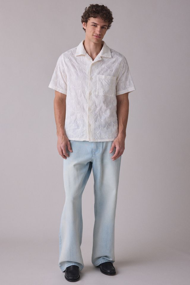 UO Tonal Embroidery Washed Short Sleeve Button-Down Shirt #4