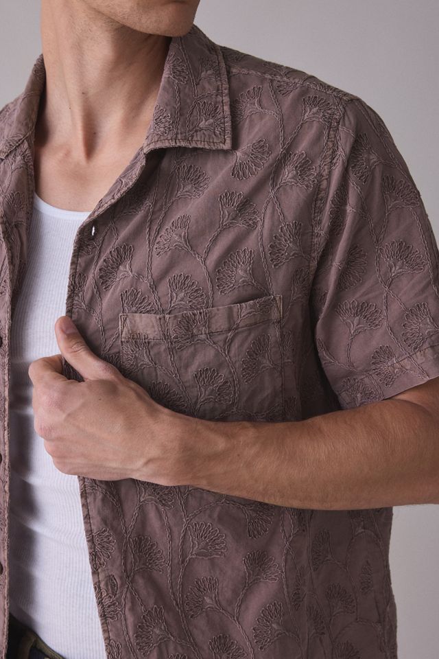 UO Tonal Embroidery Washed Short Sleeve Button-Down Shirt #3