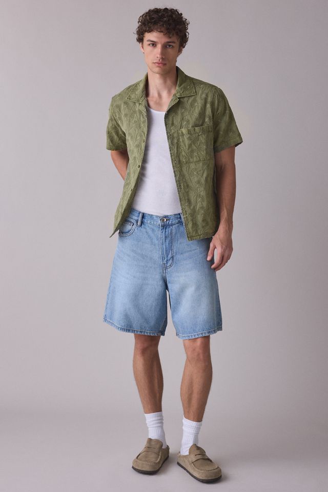 Chemise à manches courtes boutonnée délavée avec broderie ton sur ton UO #4