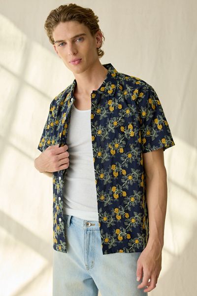 UO Floral Embroidered Short Sleeve Shirt