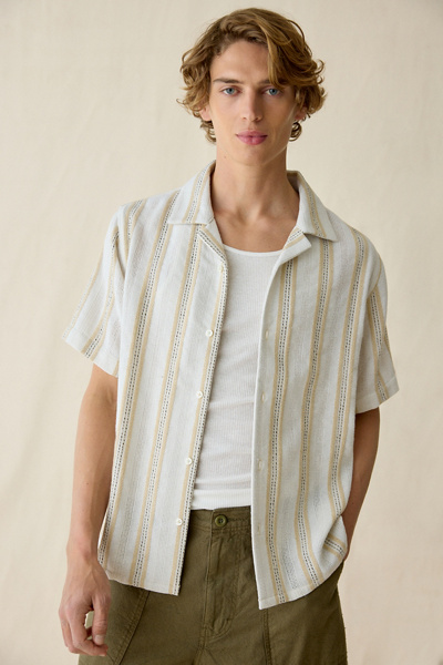 UO Textured Stripe Woven Notched Camp Collar Shirt | Urban