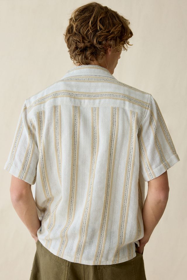 Chemise à col camp à encoche tissée à rayures texturées UO #1