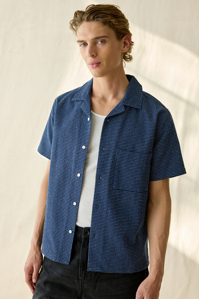 UO Swiss Dot Textured Button-Down Camp Collar Shirt