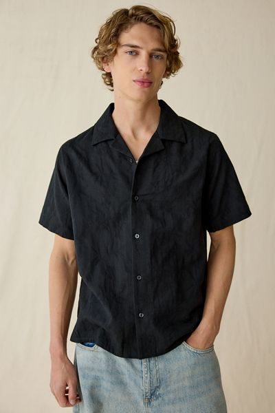 UO Tropical Tonal Embroidery Camp Collar Resort Shirt