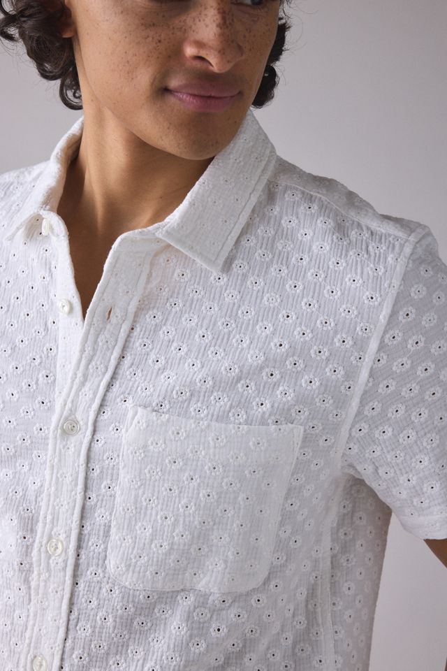 UO Textured Stitched Floral Embroidered Short Sleeve Shirt #2