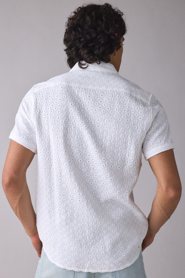 UO Textured Stitched Floral Embroidered Short Sleeve Shirt #3