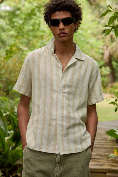 UO Textured Wide Stripe Camp Shirt