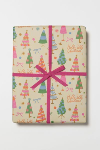 Red Cap Holly Jolly Trees Holiday Wrapping Paper