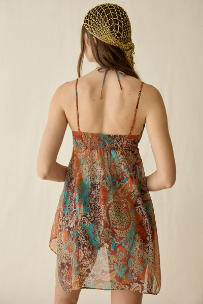UO Ibiza Soul Medallion Split-Front Flyaway Tunic Top