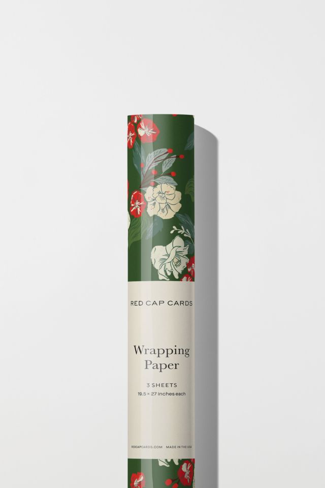 Red Cap Festive Blooms Holiday Wrapping Paper #1