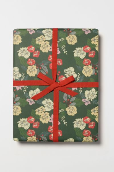 Red Cap Festive Blooms Holiday Wrapping Paper