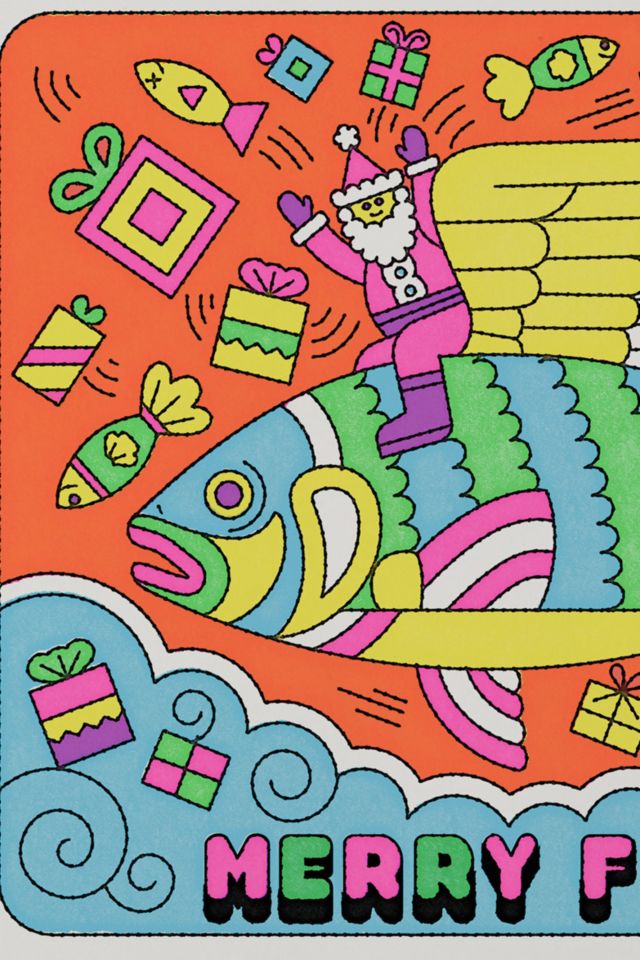 Red Cap Merry Fishmas Holiday Card #1