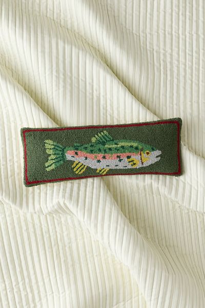 Camp Wandawega Trout Hooked Wool Throw Pillow