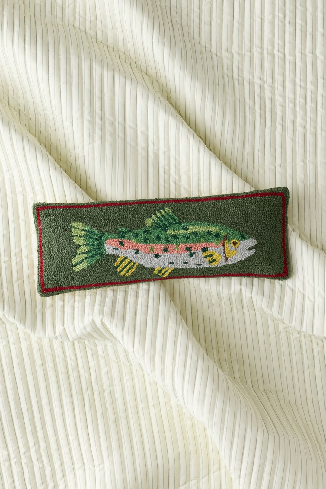 Trout Hooked Wool Throw Pillow