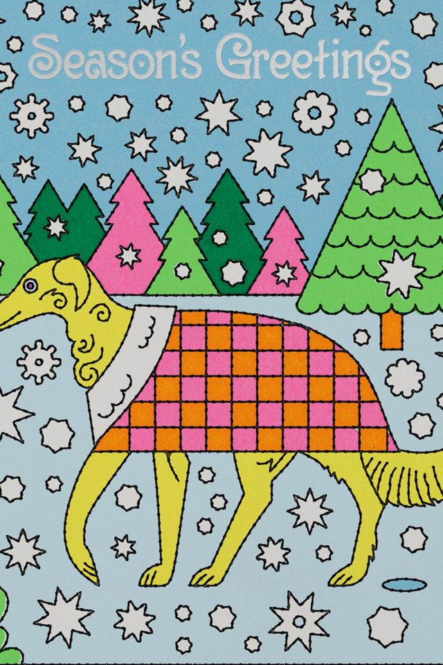 Red Cap Cozy Pup Greetings Holiday Card #1