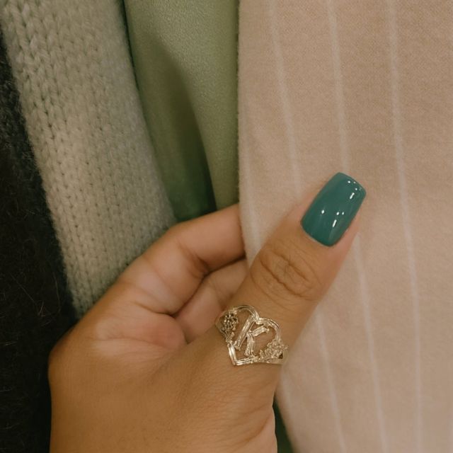 The M Jewelers Silver Cutout Flower Heart Letter Ring #1