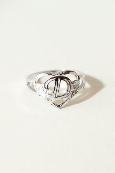 The M Jewelers Silver Cutout Flower Heart Letter Ring, Women's At Urban Outfitters In Silver