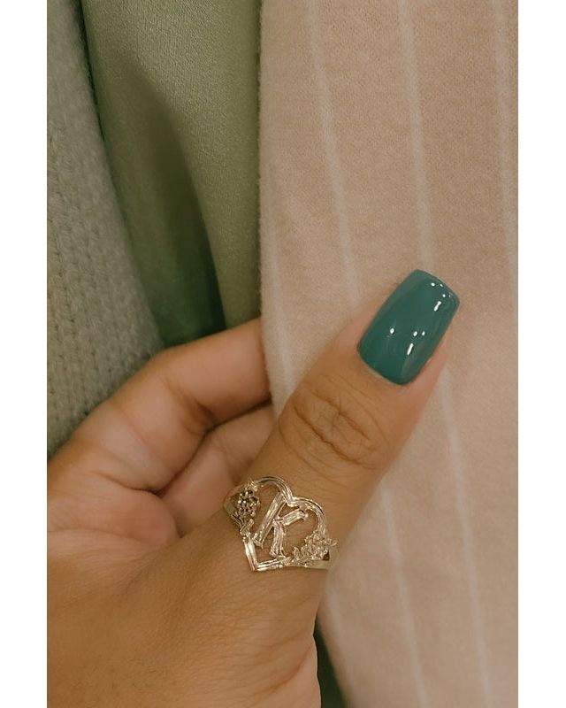 The M Jewelers Silver Cutout Flower Heart Letter Ring #2