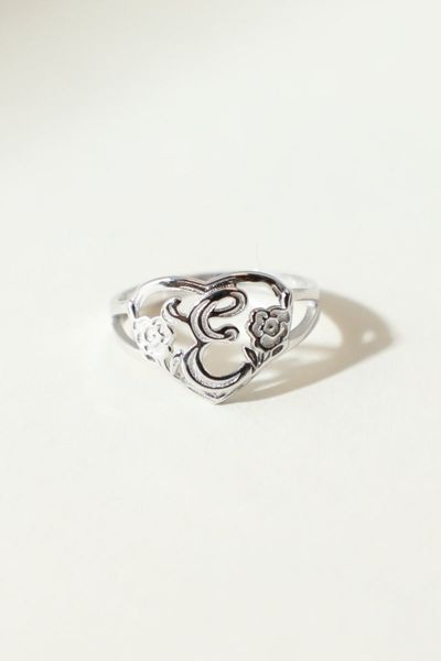 The M Jewelers Silver Cutout Flower Heart Letter Ring, Women's At Urban Outfitters In Metallic