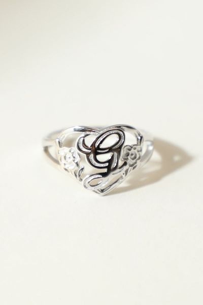 The M Jewelers Silver Cutout Flower Heart Letter Ring, Women's At Urban Outfitters In Silver