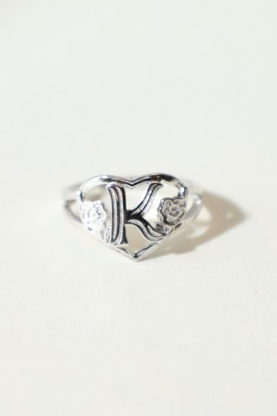 The M Jewelers Silver Cutout Flower Heart Letter Ring, Women's At Urban Outfitters In Silver