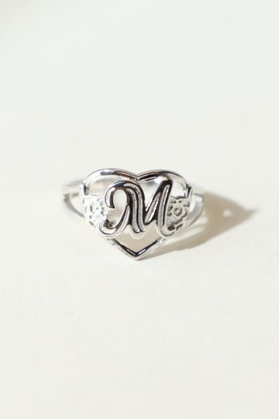 The M Jewelers Silver Cutout Flower Heart Letter Ring, Women's At Urban Outfitters In Gold