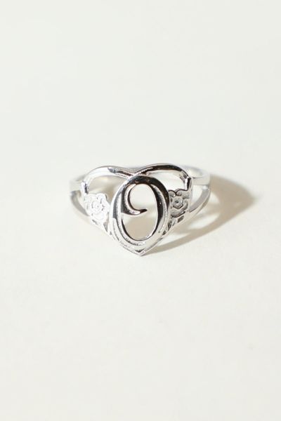 The M Jewelers Silver Cutout Flower Heart Letter Ring, Women's At Urban Outfitters In Silver