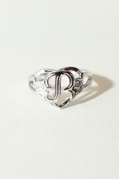 The M Jewelers Silver Cutout Flower Heart Letter Ring, Women's At Urban Outfitters In Silver