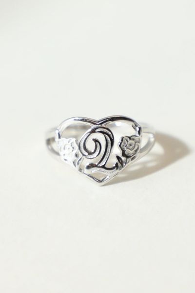 The M Jewelers Silver Cutout Flower Heart Letter Ring, Women's At Urban Outfitters In Silver